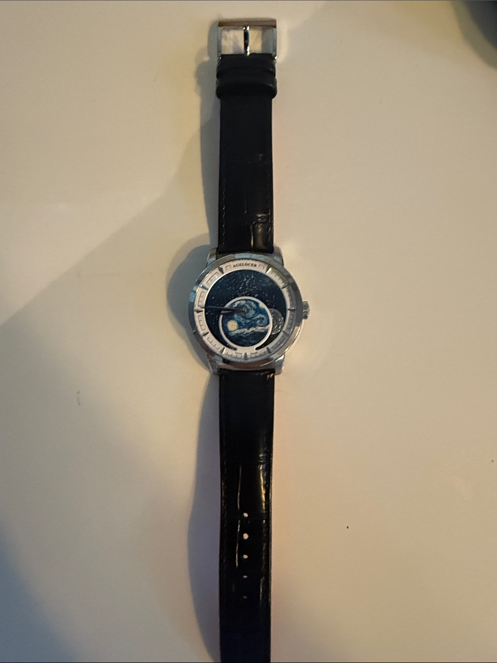 Agelocer Van Gogh moon watch automatic with leather strap exhibition back - Picture 2 of 7